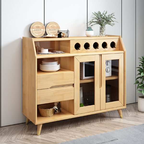 菲琳娜 北欧实木餐边柜现代简约轻奢小户型储物柜家用茶水柜置物架-定