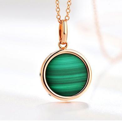 阿玛莎 18k玫瑰金孔雀石项链女礼物中国风锁骨链 同款