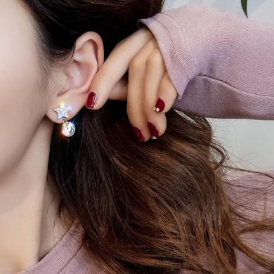 缔晶S925银针耳环女学生不对称星星月亮耳坠气质韩国个性长款耳线耳钉网红耳环
