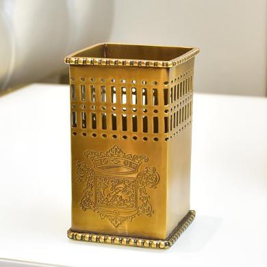 墨菲 黄铜方形收纳纯手工制作笔筒收纳桶杂物收纳盒