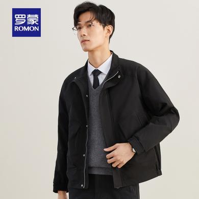 罗蒙男士短款立领夹克中青年秋季新款韩版潮流外套纯色上衣男1J196223