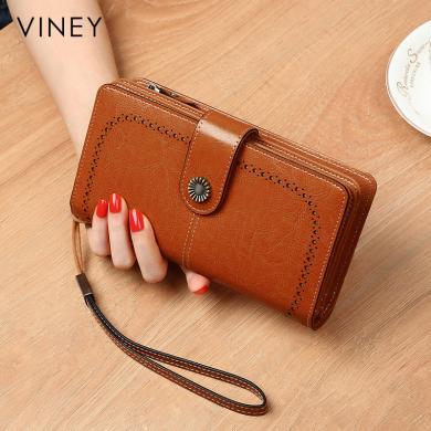 viney女包新款钱包女零钱包ins风小众设计牛皮小包长款皮夹手包2046