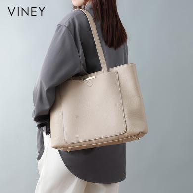 Viney包包女包时尚牛皮单肩包百搭大容量手提包托特包5180