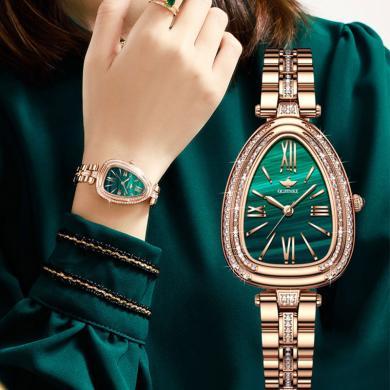 欧品客正品女表瑞士机芯手表女士时尚石英表ins风小绿表简约气质镶钻女腕表