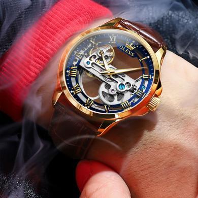 欧利时瑞士手表镂空机械表全自动男士手表十大品牌真皮表带潮流时尚腕表