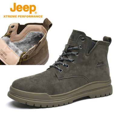 Jeep/吉普男士马丁靴加绒棉鞋英伦沙漠短靴保暖高帮鞋工装靴子P131091185