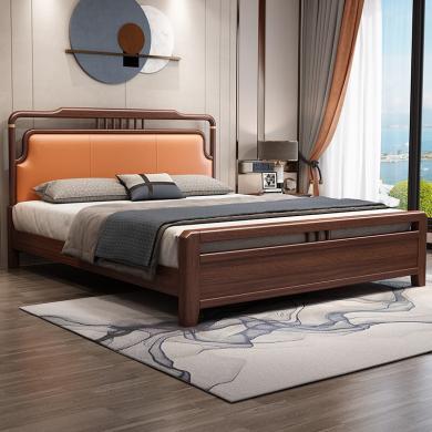 皇家密码 胡桃木实木床新中式双人大床1.8米现代简约主卧轻奢储物婚床