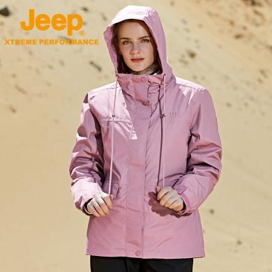 Jeep/吉普户外女式冲锋衣羽绒可拆卸两件套保暖羽绒冲锋衣防钻绒J142084068