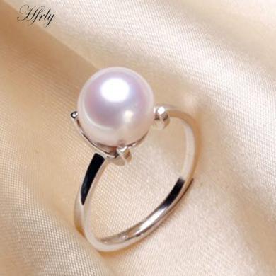 风下Hrfly S925银正圆强光淡水珍珠戒指 简约时尚韩版简约 附包装-白色