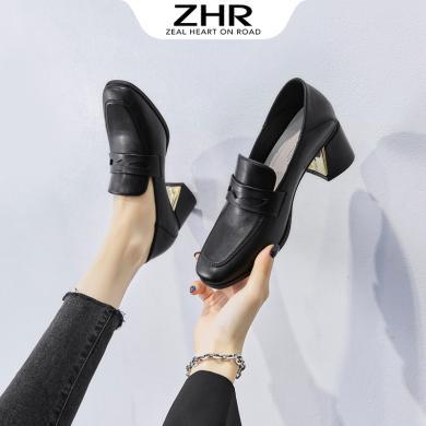 ZHR【一鞋两穿】粗跟职业写通勤鞋英伦风小皮鞋女乐福鞋子女单鞋女鞋D118