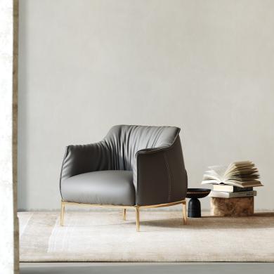 轻奢现代真皮沙发椅设计师创意单人位客厅单人椅酒店S0016洽谈椅