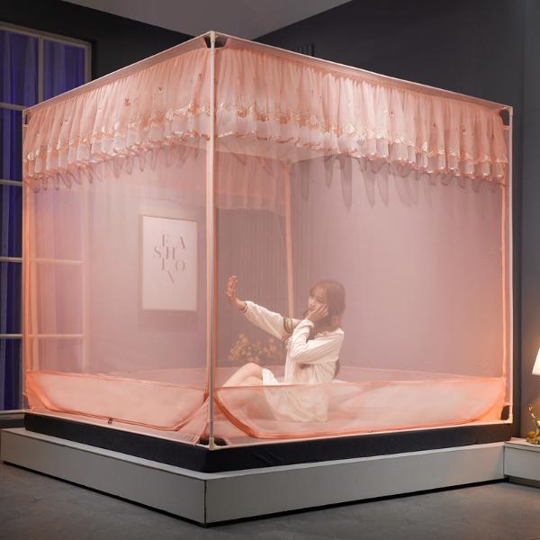 羽芯家纺 新款花边款外穿蚊帐三开门坐床式加大方顶蚊帐-玉色-1.