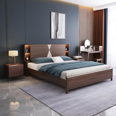 皇家密码北欧实木床简约现代储物床头带灯轻奢风格婚床多功能1.8米双人床