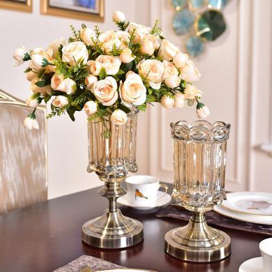 DEVY轻奢玻璃花瓶摆件客厅插花鲜花美式餐桌装饰欧式仿真花艺干花网红