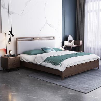皇家密码现代北欧实木床 软靠床橡胶木双人床1.8米1.5米卧室大床轻奢家具
