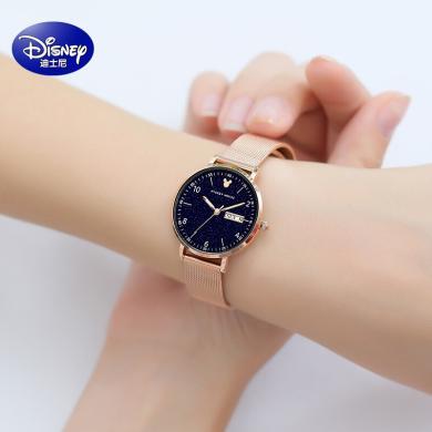 迪士尼学生手表儿童手表（Disney）女手表时尚潮流双日历少女腕表初高中手表