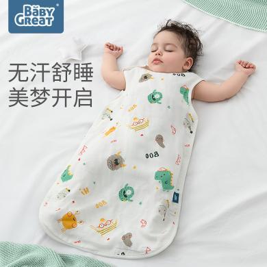 babygreat婴儿睡袋夏季薄款短袖儿童竹棉纱布防踢被宝宝无袖睡袋