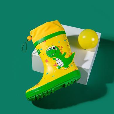 小鹿米利儿童雨鞋 束口款卡通小恐龙雨靴一体成型橡胶男女童水鞋MK8808