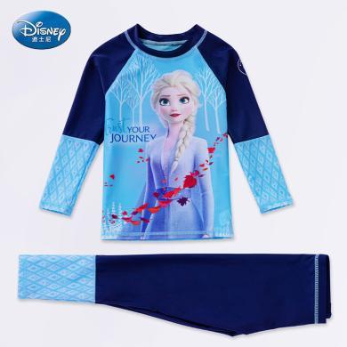 迪士尼儿童泳衣女童可爱小公主宝宝分体游泳衣中大童长袖防晒新款