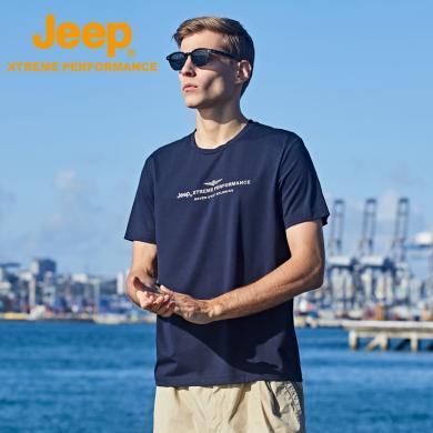 Jeep吉普男士莫代尔休闲抗菌T恤户外吸湿透气印花短袖徒步运动上衣J122094551