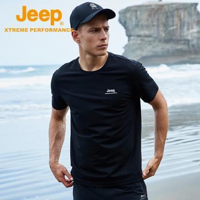 Jeep吉普男士休闲运动T恤户外吸湿速干大码圆领纯棉T恤打底衫J922094575