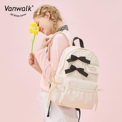 VANWALK野餐系列 韩版双肩包女包包织带休闲校园学生书包百搭旅行背包V2015