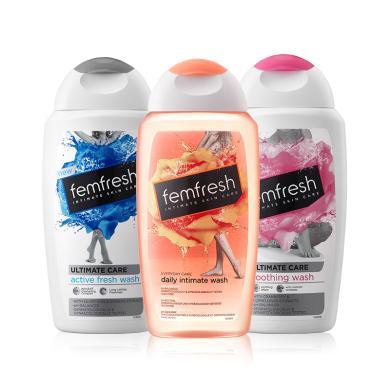 【支持购物卡】芳芯 （femfresh） 英国进口女性洗护液套装（洋甘菊日常型/蔓越莓舒缓型/百合加强版）250m*1