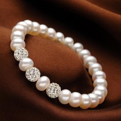 风下hrfly aaaa级天然淡水珍珠手链 水晶珍珠手串 单排强光无瑕手链