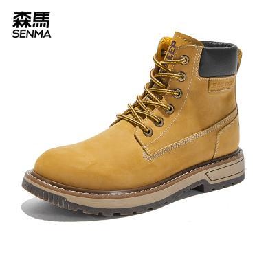森马高帮大黄靴男工装靴秋季韩版百搭短靴复古英伦风马丁靴 611337107