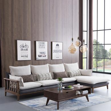 皇家密码北欧风格沙发小户型客厅全实木白蜡木现代简约三人位免洗布艺沙发