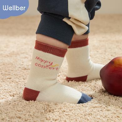 威尔贝鲁儿童袜子中筒袜男童女童袜子新生婴儿长袜宝宝防滑地板袜短筒袜组合（3入）