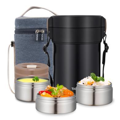 日本泰福高不锈钢3层/4层保温饭盒-不锈钢容器，保温保冷罐，饭菜汤分隔带饭提锅，配保温提袋