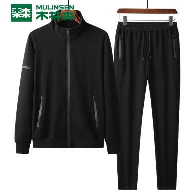 木林森春秋休闲运动套装立领开衫95棉大码跑步运动服时尚两件套MLF-881T套装散口