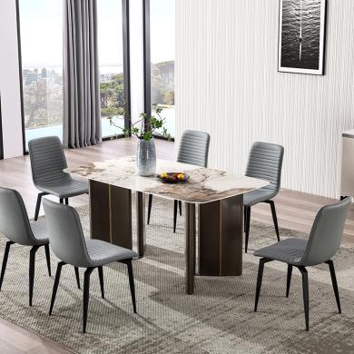 皇家密码意式亮光岩板餐桌椅组合现代简约轻奢高端大小户型长方形家用饭桌子