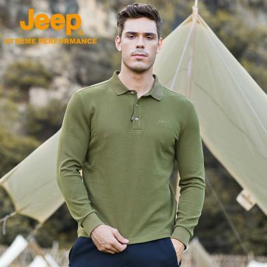 Jeep/吉普男士纯色针织长袖POLO衫户外翻领商务休闲T恤时尚打底上衣J132094511-1