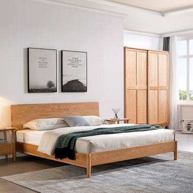 皇家密码北欧温莎实木床1.8米卧室双人床现代简约白蜡木小户型胡桃色木床