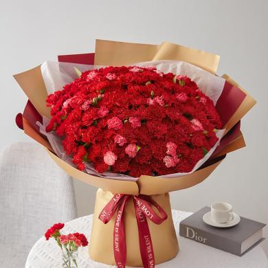 鲜花 健康长久-红色康乃馨99枝、红多头康乃馨10枝送女朋友老婆妈妈鲜花花束