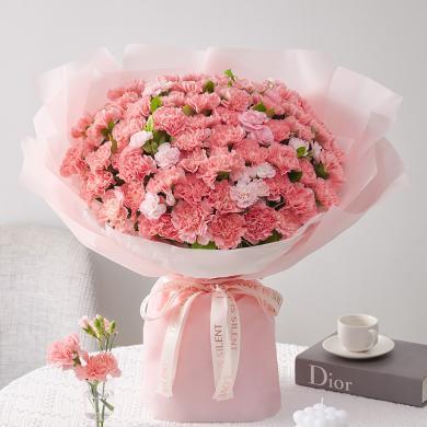 暖暖情意-粉色康乃馨66枝、粉色多头康乃馨6枝送女朋友老婆妈妈鲜花花束