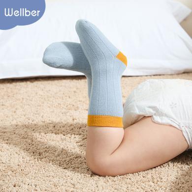 威尔贝鲁婴儿袜子春秋宝宝袜子儿童袜新生儿卡通中筒袜（3入装）