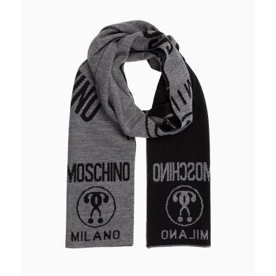 【支持购物卡】 莫斯奇诺 黑色羊毛混纺徽标图案男女同款围巾 深灰色 50055 M5145 15