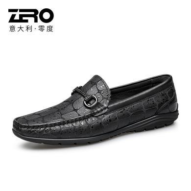 Zero零度男鞋春季新款商务休闲鞋一脚蹬驾车鞋男士印花豆豆鞋