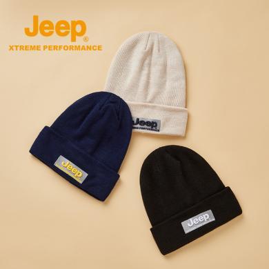 Jeep/吉普男女同款针织帽户外保暖抗寒毛线帽高弹大头围堆堆帽J143078908