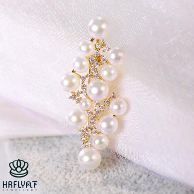 风下Hrfly 天然珍珠胸针 简约时尚多排款 4-6MM白色淡水珍珠 搭配毛衣西装外套 节日礼物 礼盒包装