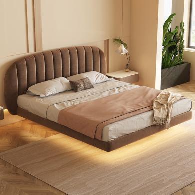 皇家密码悬浮床悬空床小户型主卧双人齐边床1.5米极简奶油风布艺床