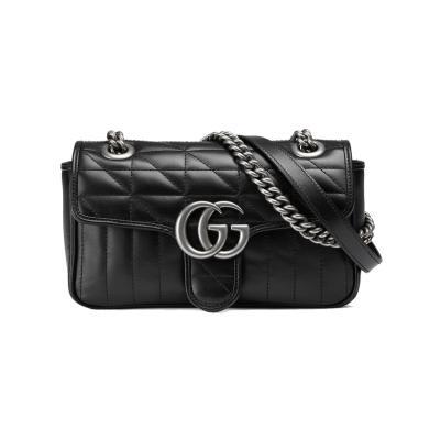 【支持购物卡】Gucci/古驰 奢侈品女士GG Marmont系列绗缝22单肩斜挎链条包 专柜同款礼盒（盒子+手提袋）送礼礼物 香港直邮
