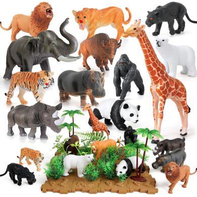 纽奇益智玩具仿真动物搪胶模型儿童早教认知教材动物模型积木ggs1898