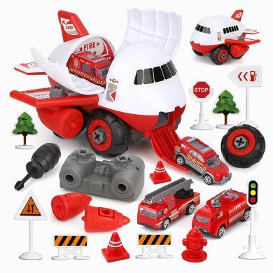 纽奇仿真飞机模型可拆卸DIY收纳惯性车儿童警察消防角色扮演玩具