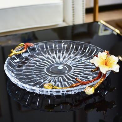墨菲 轻奢玻璃果盘现代简约珐琅彩糖果盘创意客厅餐桌茶几装饰品摆件