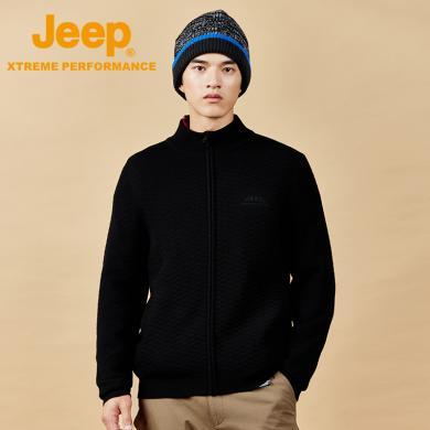 【暗格纹提花】Jeep/吉普早针织衫男减龄保暖羊毛衫弹力休闲开衫J232095422