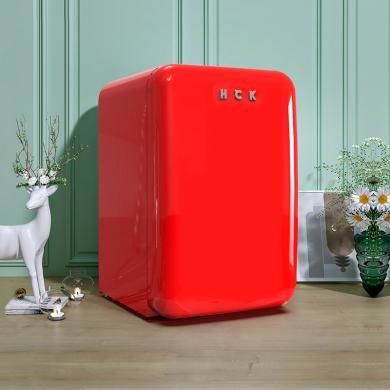 HCK哈士奇复古小冰箱迷你 小型单门宿舍家用冷藏冻饮料冰柜静音节能 BC-130RDC红色